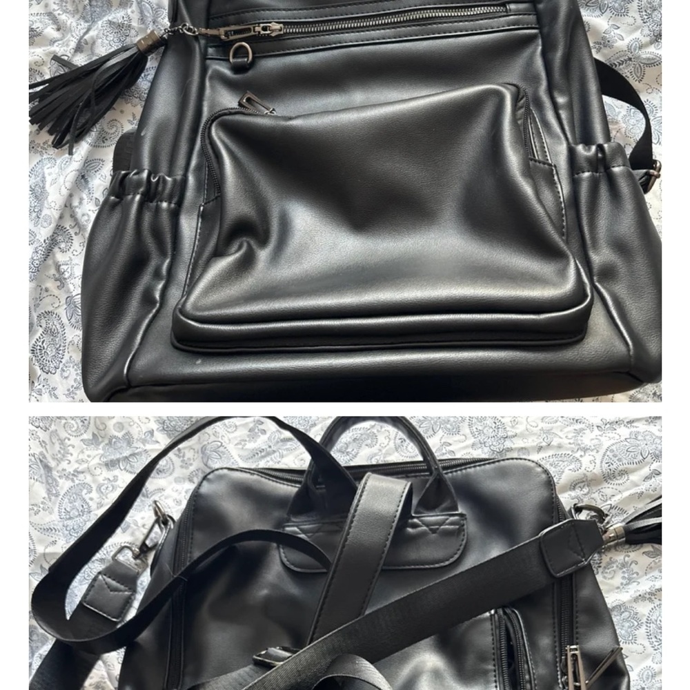 Black Faux Leather Backpack with Tassel